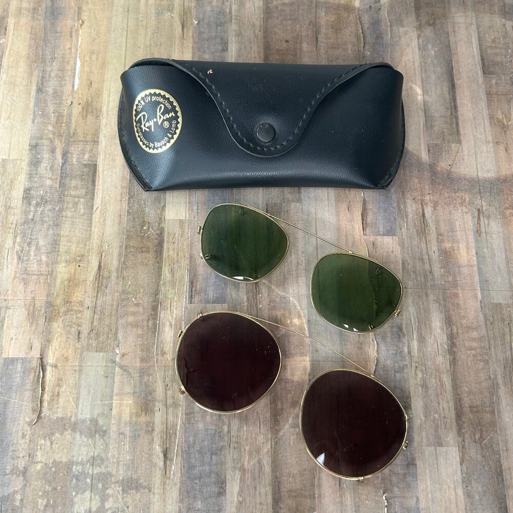 Ray-Ban Sunglasses with Black Case and Green & Brown Lenses